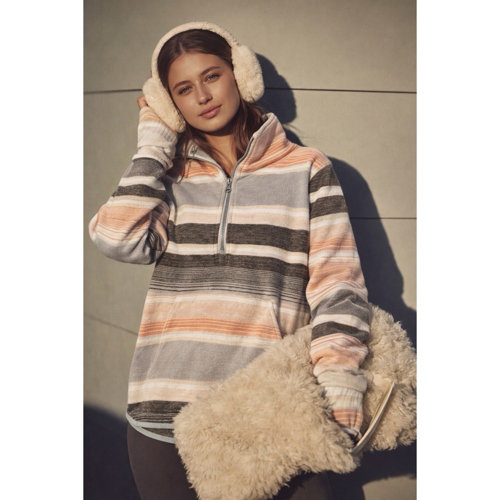 Woolrich Striped Pullover Jacket XS 100 % Cotton Zip Neck Cozy Boho